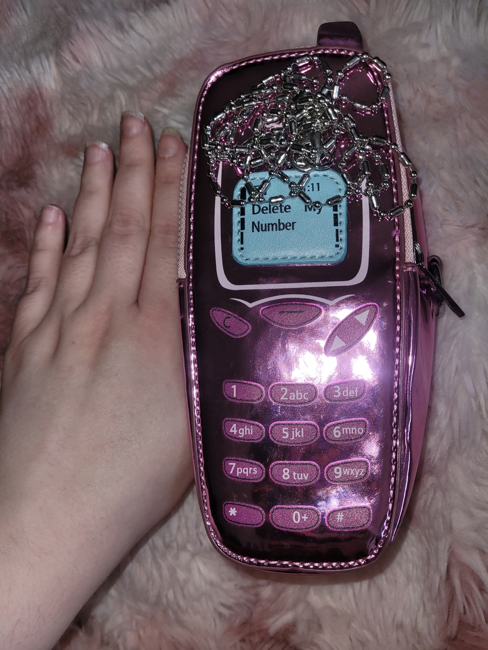 Metallic Pink Retro Phone-Shaped Zipper Shoulder Bag - Picture 2 of 8